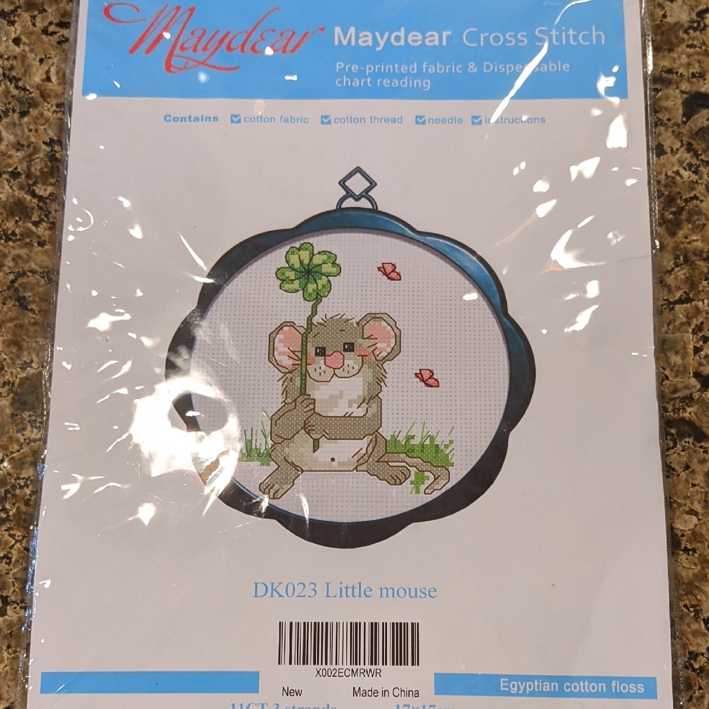 Framed Art Kit Little Mouse Cross Stitch Pre-Printed Fabric New Suzy's Zoo Rare